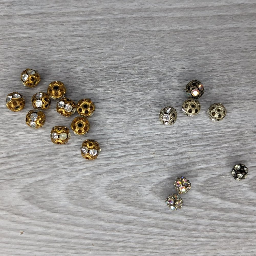 Group of 17 Gold & Silver Tone Rhinestone Beads